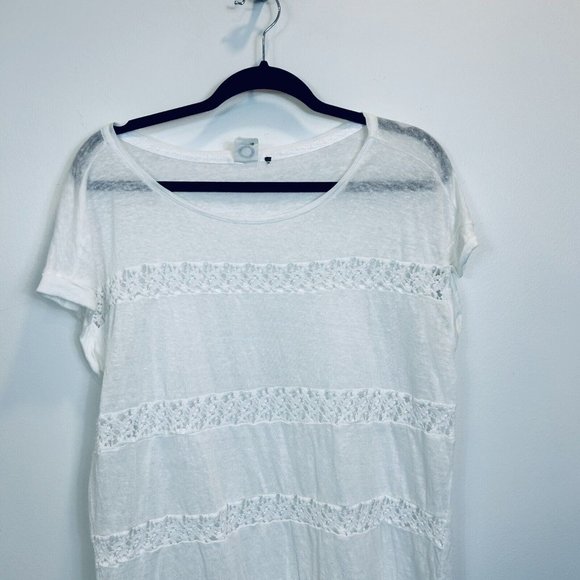 🛑 Anthropologie Akemi + Kin White Lattice Stripe Linen Top size Large? - Picture 3 of 8